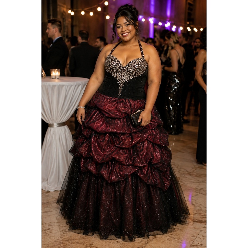 Petrovitch & Robinson Paris Halter Ball Gown Rhinestone Corset Black Pink 6/8